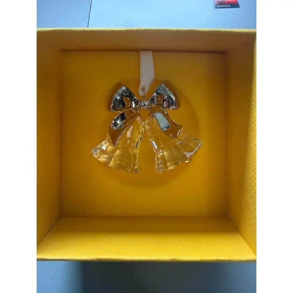 Swarovski Holiday Magic Bells Crystal Ornament 5686321 Gold Bow Christmas NIB
